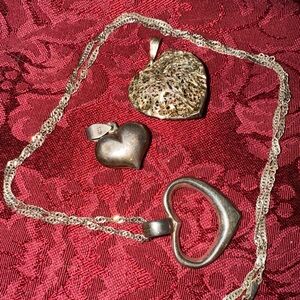 Elegant sterling Silver Heart Pendant Necklace charms Mexico 925 mix lot